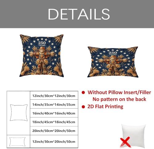 Scarecrow Throw Pillow Covers Set of 2, Fall Rustic Wheat Stars Fall