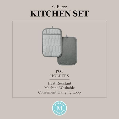 MARTHA STEWART Honeycomb Quilted Chambray Pot Holder 2-Pack Set, 100%