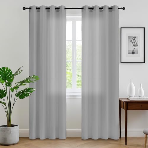 RYB HOME Grey Sheer Curtains for Nursery Home Office, Non See Through