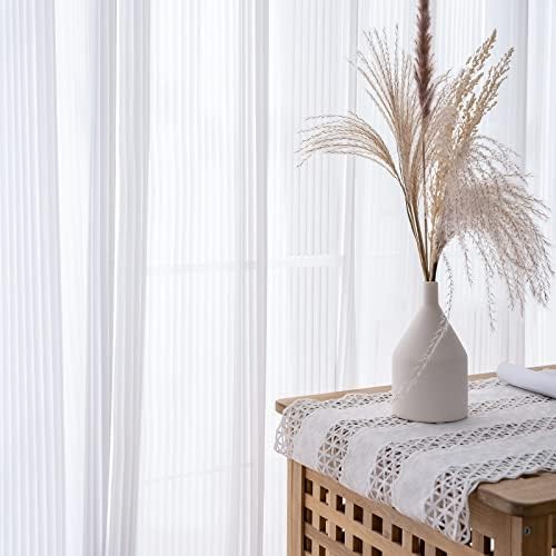 White Sheer Curtains Voile Window Long 2 Panels Set for Living Room