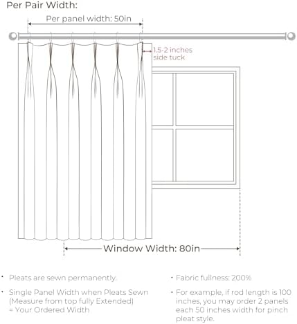 TWOPAGES Slate Gray Cotton Linen Pinch Pleated Curtains, 52Wx84L, 1