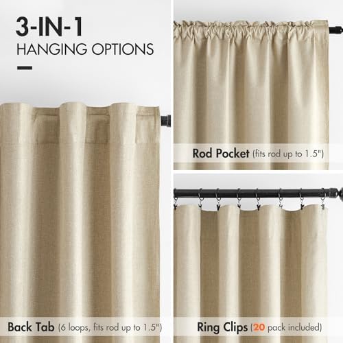 MIULEE 100% Blackout Curtains Linen Curtains & Drapes 84 Inch Oatmeal