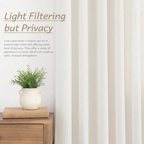 Triple Pleated Linen Curtains 63 inches Long 2 Panels Set Light