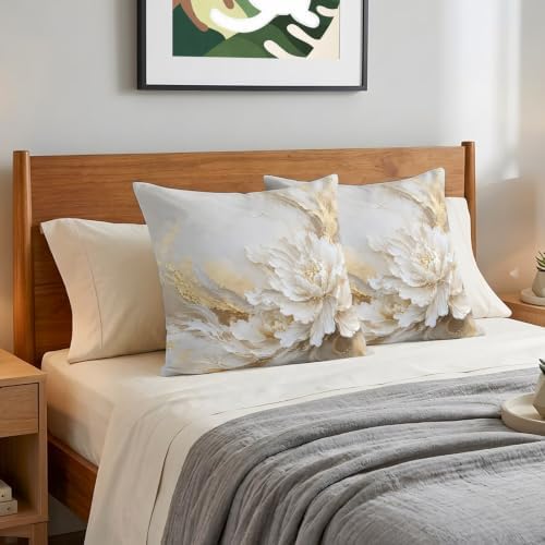 White Floral 20x20 Pillow Covers Set of 2, Modern Abstact Oil Painting