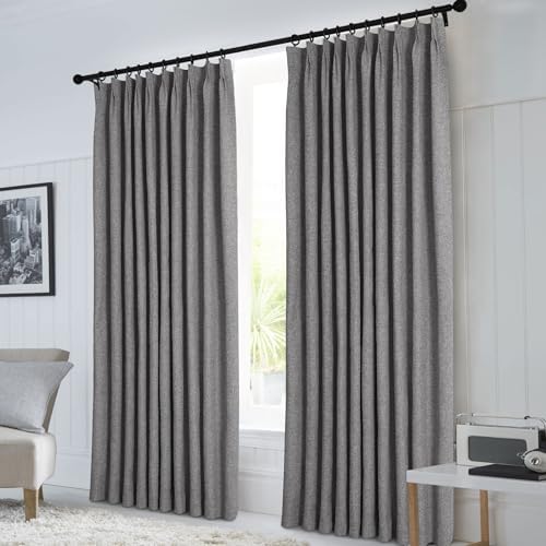 Macochico 100% Blackout Gray Linen Curtains 84 Inches Long Pinch