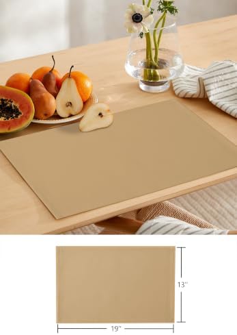 Beige Table Runner and Placemats Set of 6 Solid Color Beige Minimalist