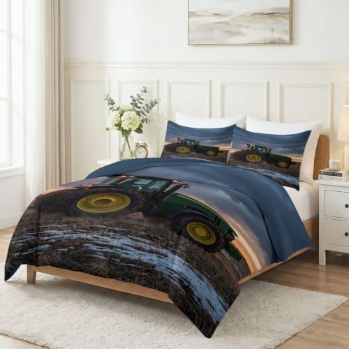 King Duvet Cover Set Soft Microfiber Countryside Tractor