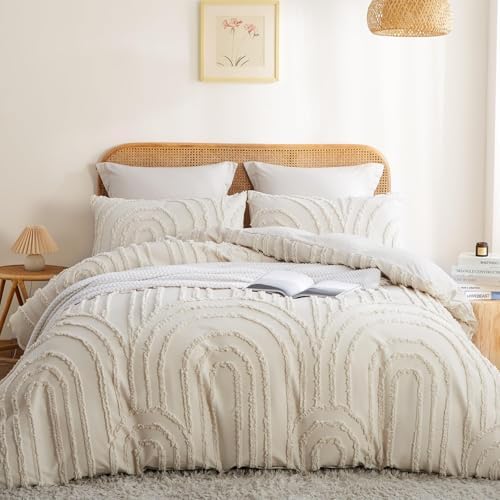 Nautral Tufted Cotton Duvet Cover - 5 Piece Luxury Shabby Chic Boho