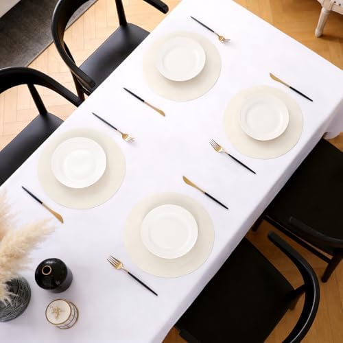 MOSAYT Vinyl Faux Leather Round Placemats Set of 4, 13 Inch, Beige