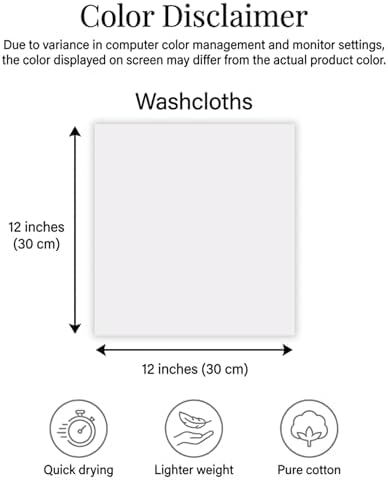 RIVERSIDE 12 Pack Washcloths Set, 12x12 inches, Gray