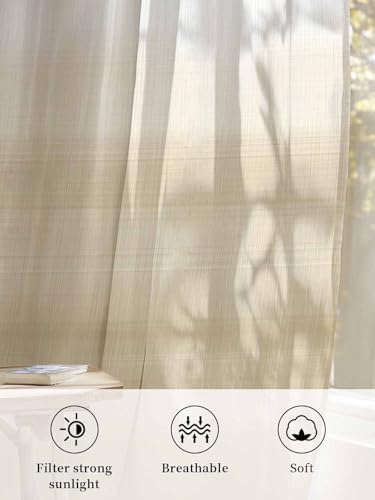 Beige and White Sheer Curtains 108 Inches Long 2 Panels Set Abstract