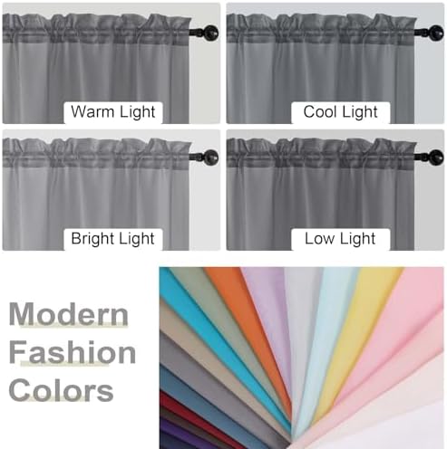 Sheer Grey Curtains for Bedroom Living Room 63 Inch Length 2 Panels
