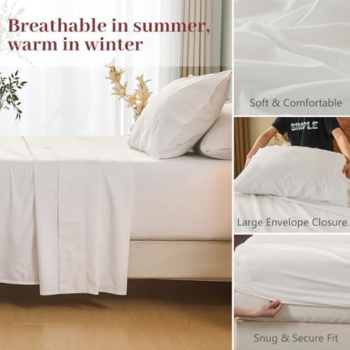 MEISHANG Stone Washed Linen Sheets King, 4 Pcs, 18-24" Extra Deep
