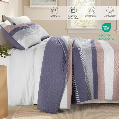 Whale Flotilla Reversible Purple Print Quilt King Size with 2 Pillow