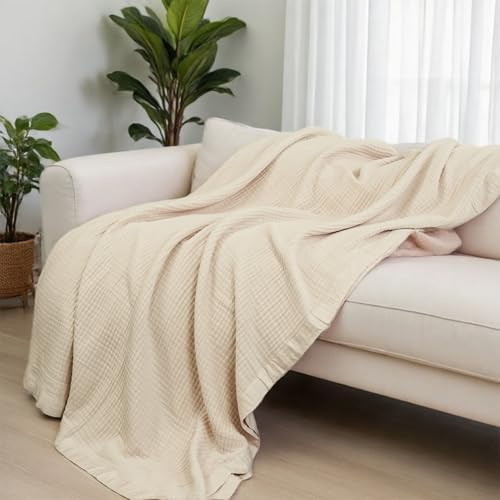 100% Cotton Muslin Blanket, Breathable All-Season Gauze Blanket for