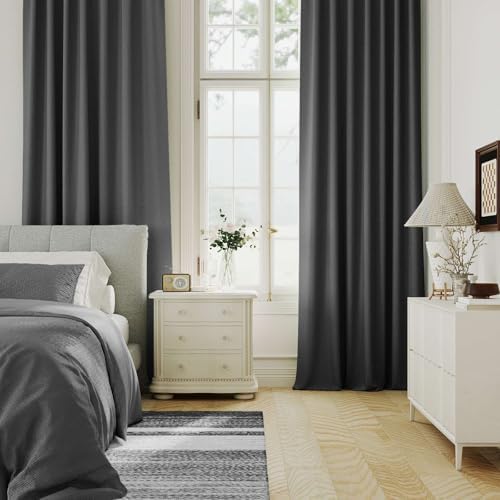 H.VERSAILTEX Charcoal Gray Blackout Curtains 84 Inch Length 2 Panels