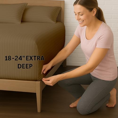 Luxury Egyptian Cotton Sheets Twin Size, Deep Pocket Fitted Sheet Fits