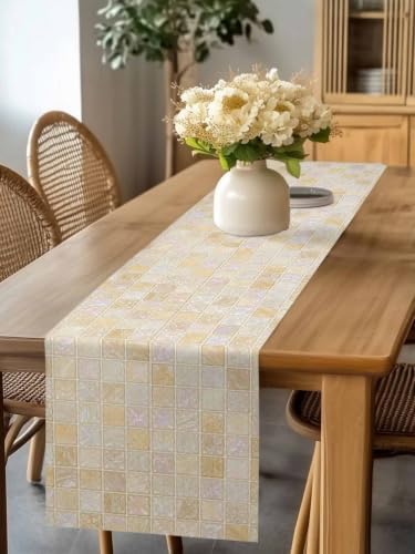 Beige Ivory Blocks Table Runner 72 inches Long Modern Abstract Art