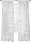Vintage White Sheer Curtains 108 Inch Long, Linen Texture Farmhouse