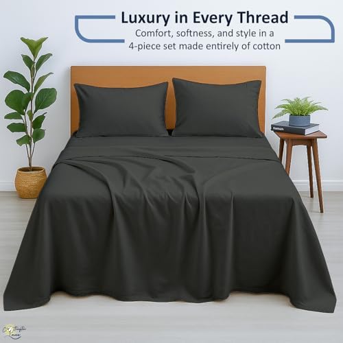 Cottington Lane King Sheet Set, 4 Piece 100% Cotton, 16" Deep, Dark