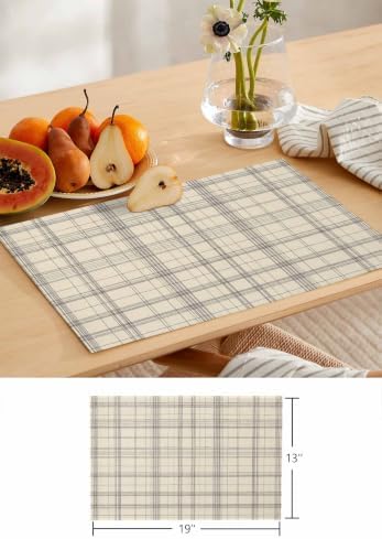 Taupe Gingham Table Runner and Placemats Set of 6 Urban Minimalist