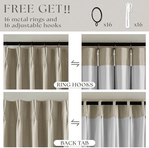 Burlywood Birch 100% Blackout Pinch Pleated Linen Curtains 96 Inches