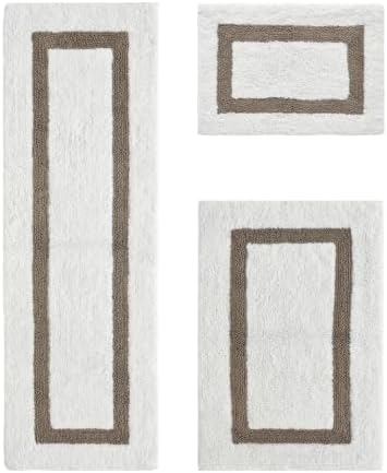 Tufted Cotton White Beige Bathroom Rugs Sets 3 Piece