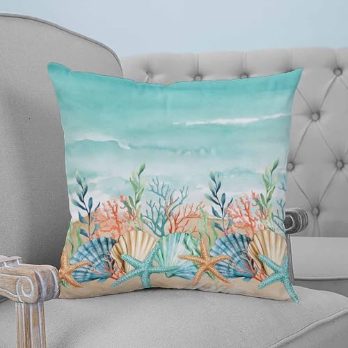 Pillow Covers 20x20 Set of 2, Coastal Beach Square Throw Pillow Covers