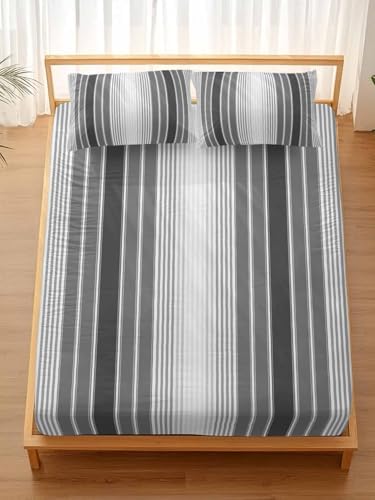 Gray Vertical Stripes Twin XL Fitted Sheet Set, Retro Simple Neutral