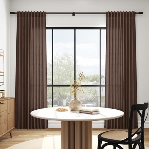Nanspring Cappuccino Curtains 96 Inches Long, Back Tab Linen Blend