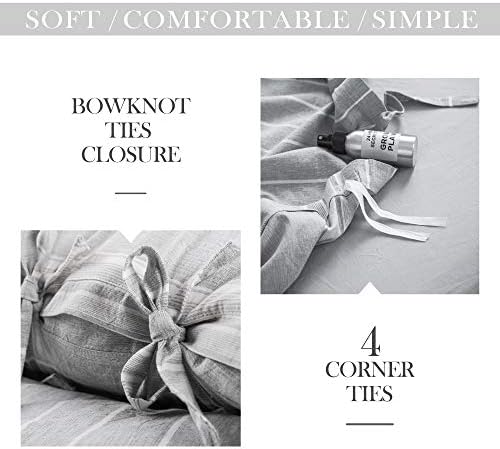 BISELINA Striped Duvet Cover Set 3pcs 100% Washed Cotton Linen Like
