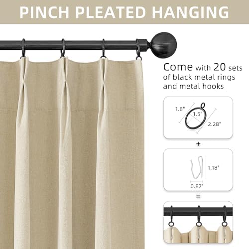 ChrisDowa Cream Pinch Pleated Blackout Curtains 108 inches Long 2