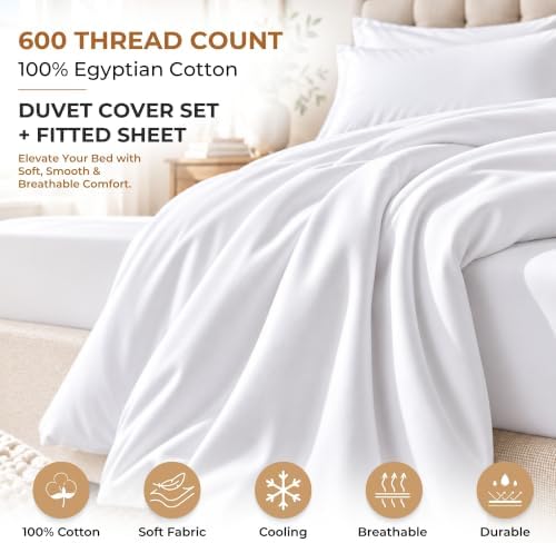 Kotton Culture 4 PC Queen Duvet Cover Set+Fitted Sheet - 600 Thread