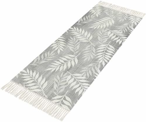 Gray Leaves Hallway Runner Rug 2'x5', Summer Botanical Modern Zen