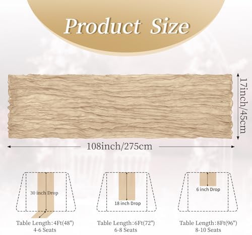 16 Pack Beige 17 x 108 Inch Cheesecloth Table Runner - Boho Gauze