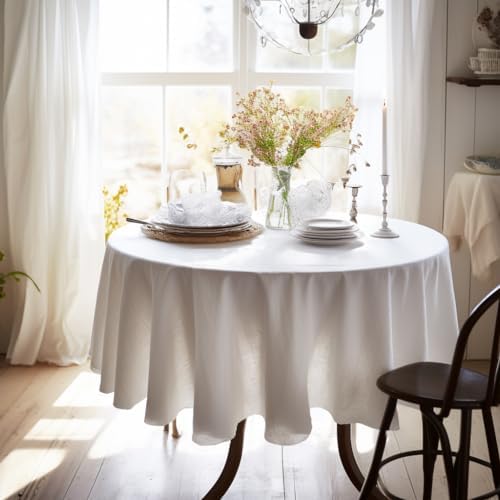 EVERLY 100% Pure Linen Round Tablecloths 90Inch Round Machine Washable