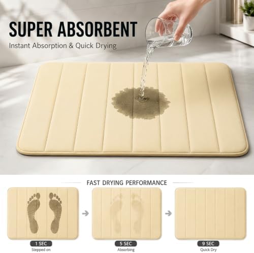 Memory Foam Bath Mat Set 3 Piece,Super Soft Absorbent Bathroom Rug Non
