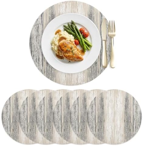 Vintage Wood Planks Faux Leather Placemats Set of 6, 15in, Waterproof