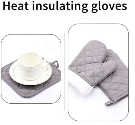 4‐Piece Cotton Oven Mitt Set, Solid Color Heat Resistant Oven Gloves &
