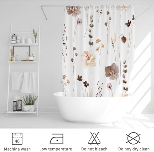 Gibelle Brown Beige Watercolor Floral Fabric Shower Curtain, 72x84