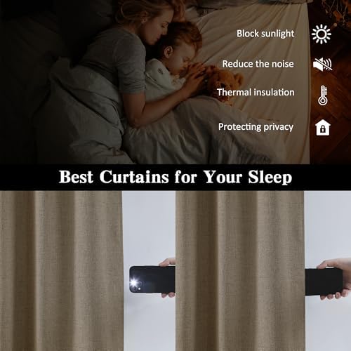 Linen Brown Room Darkening Curtains for Living Room 50 x 96 2 Panels