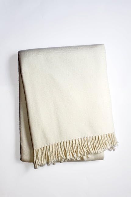 HomeRoots 55" X 70" Cream Cotton Blend Plush Throw Blanket with Fringe