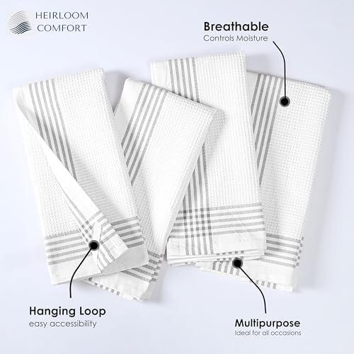 Grey and White Cotton Kitchen Towels 3 Pack, 16x26 Inch, Waffle Weave