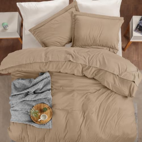 Duvet Cover Queen, 3 Piece Cotton Like Polyester With Zipper Closure