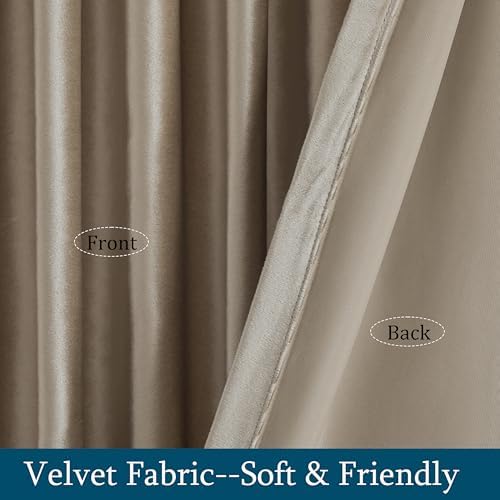 PRIMROSE Taupe Curtains 72 inch for Living Room,2 Panels Velvet Drapes