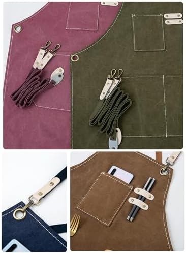 Canvas Canvas Apron with Storage, Adjust Neck and Waist Chefs Apron