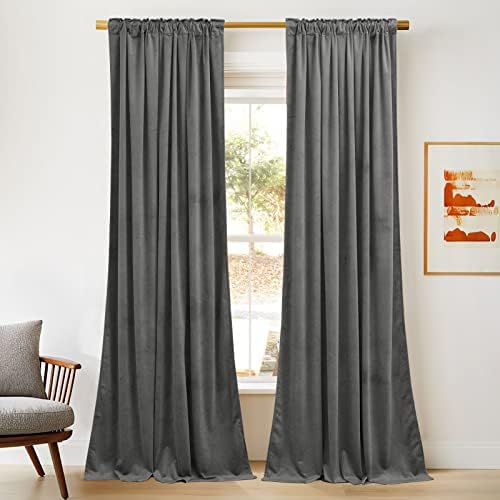NICETOWN Grey Velvet Curtains 120 inch Long, 52" W x 120" L, 2 Panels