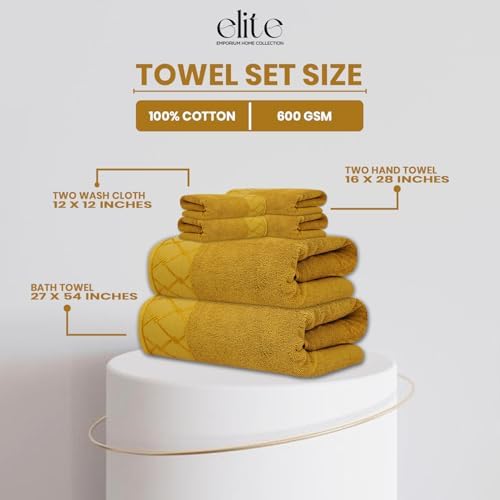 6-Piece Jacquard Bath Towel Set – 100% Cotton 600 GSM Luxury Towels
