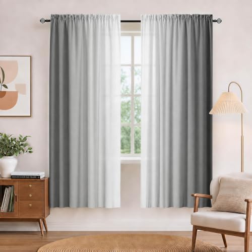 Grey and Grayish White Curtains for Living Room 63 Inch Length Ombre