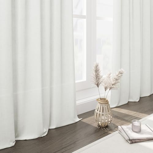 Ivory Linen Curtains 108 Inches Long 2 Panels Back Tab Pocket Modern